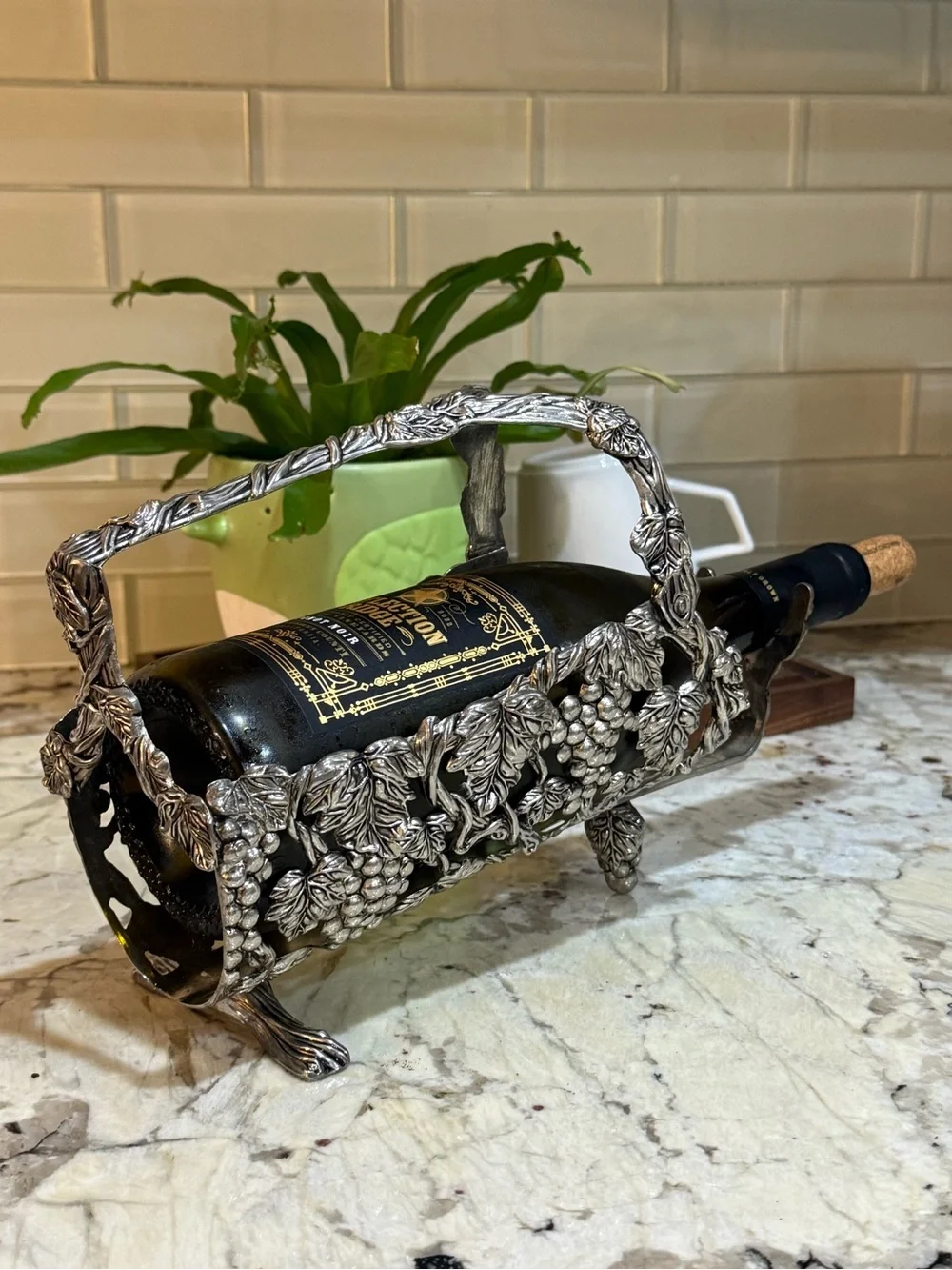 Vintage Silver-Plated Grape Vine Wine Bottle Holder